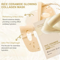 Trendyfave 4Pcs Rice Sheet Mask, Collagen Face Mask, Overnight Mask for Face Glow with Collagen Extract & Ceramide, Korean Skincare for Brightening, Hydrating & Anti-Aging, Moisturising Skin Barrier Repair