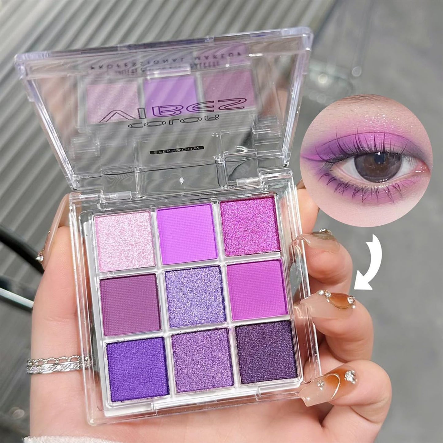 SHEBEEDO Matte Pearlescent Purple Eyeshadow Palette 9 Eyeshadow Shades, Shimmering Pale Purple Makeup Set, Waterproof, Long Lasting Intense Colour, Mixable Pressed Pigment Eyeshadows, Gift for Girls, Women