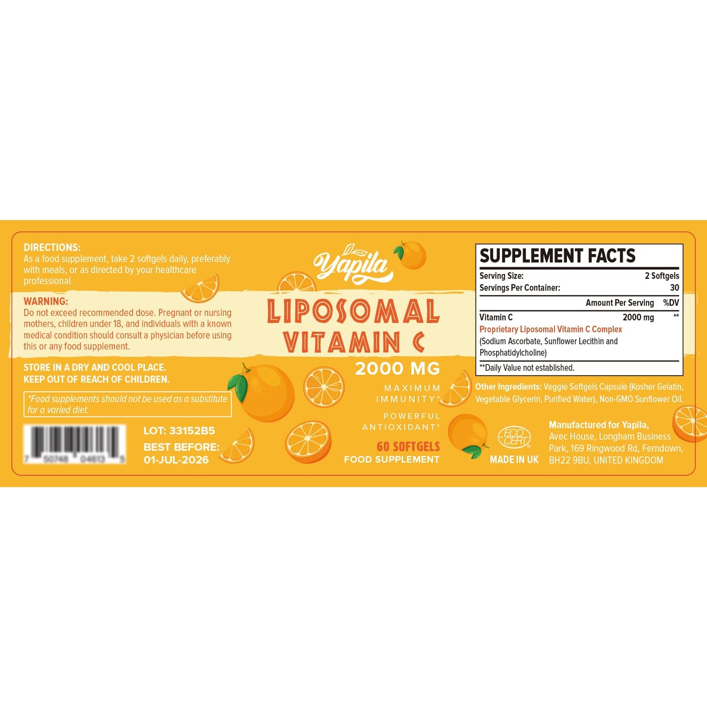 Liposomal Vitamin C Capsules 2000mg(2 Pack), Maximum Absorption, High dose VIT C, Ascorbic Acid, Antioxidant Supplement, Soy-Free, Non-GMO