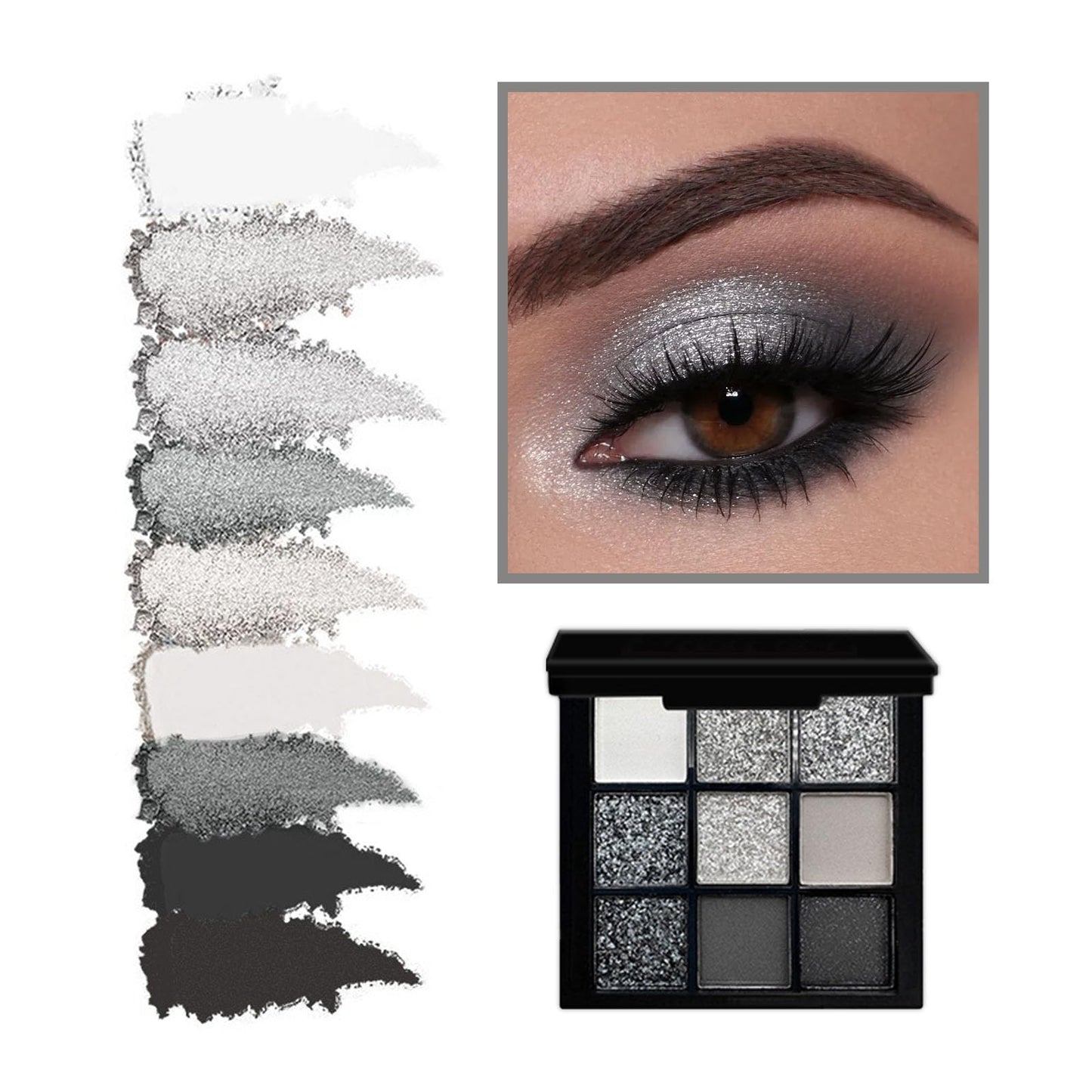 LYNTYAOU Black Smoky Eyeshadow Palette, Matte Glitter Eye Shadow Pallets, 9 Colour Grey Eye Makeup for Women, Cool Girl Eyeshadows Gothic Style, Highly Pigmented Gifts