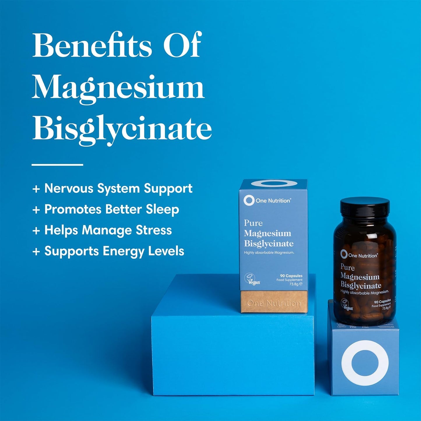 Pure Magnesium Bisglycinate by One Nutrition | High Absorption Magnesium for Sleep, Stress, Heart & Energy Support | 700mg per Capsule | 90 Capsules | 2-Month Supply