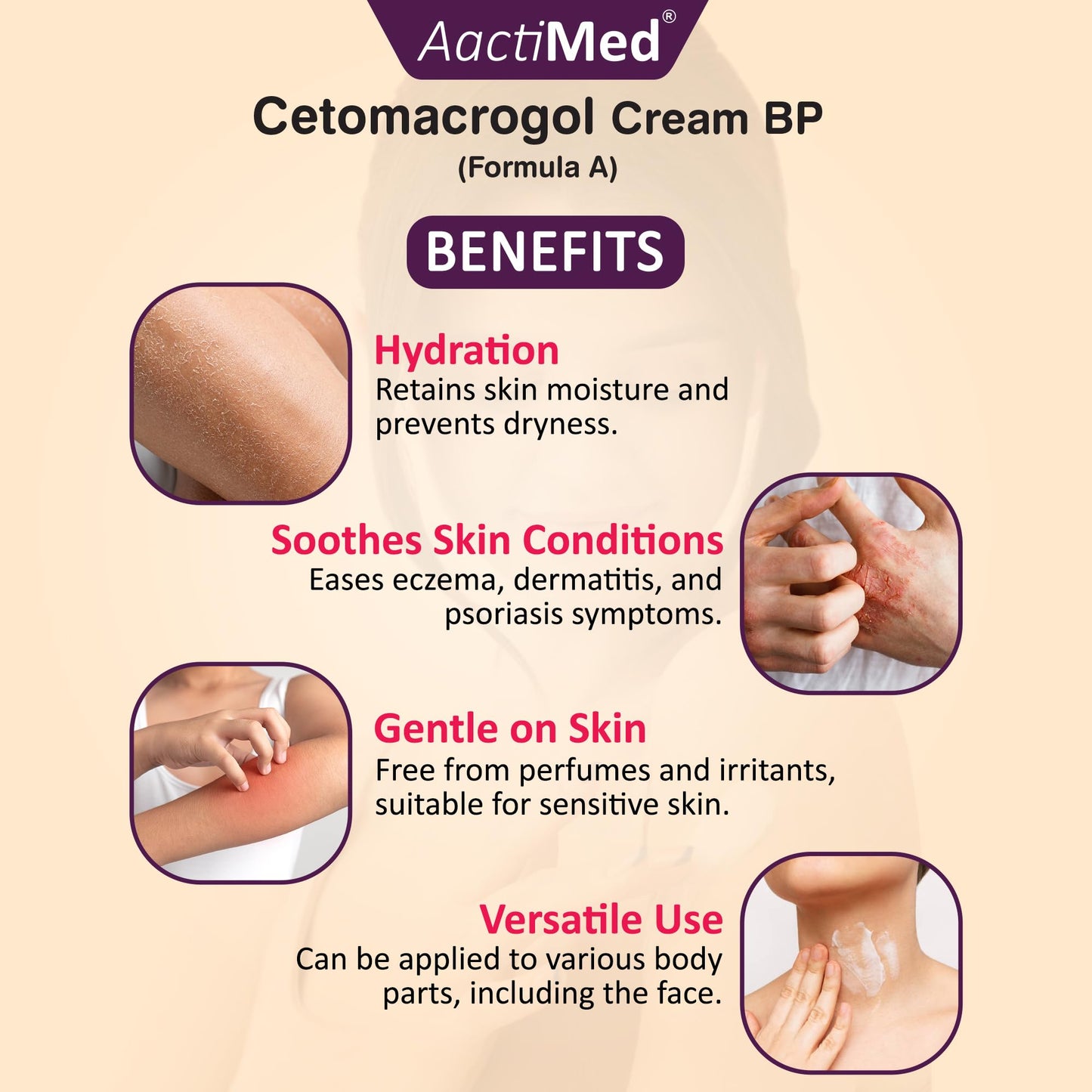 AactiMed ActiMed Cetomacrogol Cream BP– 500g | Emollient Moisturizer & Soap Substitute for Dry, Itchy Skin | Non-Greasy Skin Barrier Cream for Face & Body