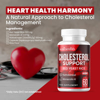 Cholesterol Support Red Yeast Rice, Nattokinase, and Monacolin K 2.6mg Daily Supplement 60 Vegetarian Capsules, 400 mg