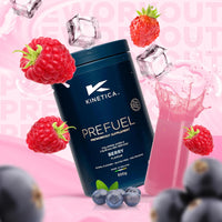 Kinetica Sports Prefuel Pre Workout -Berry Flavour | 5.8g Amino Acids Blend, 2.25g BCAA's & 94mg Caffeine/Serve, 30 Servings/300g| With Essential Vitamins, Minerals|Supports Performance & Energy Boost