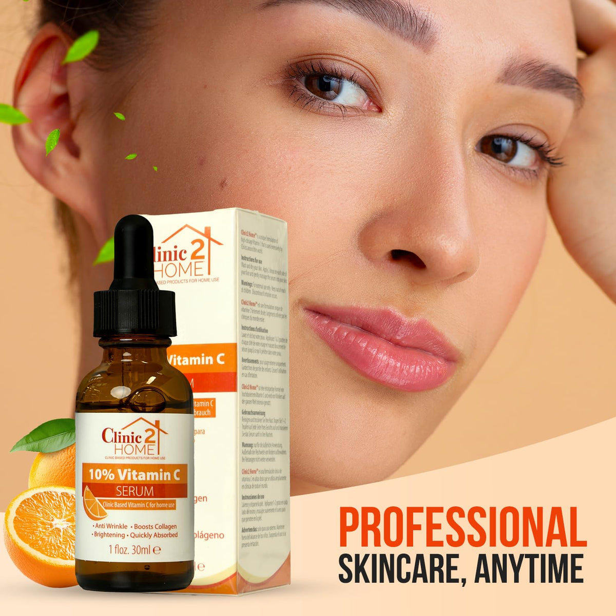 Clinic2Home Vitamin C Serum for Face - Powerful 10% Vit C Serum for Dark Spots, Wrinkles & Fine Lines - Anti Aging, Collagen Boosting & Skin Brightening Pure Vitamin C Facial Serum Skin Care