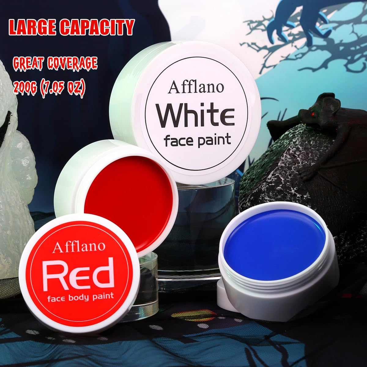 Body Paint Halloween Face Paint 200g, Afflano Clown Makeup Red White and Blue Face Paint Kit, Red Face Painting for Adult Corpse Bride Joker SFX Skeleton Halloween Makeup Football Sport