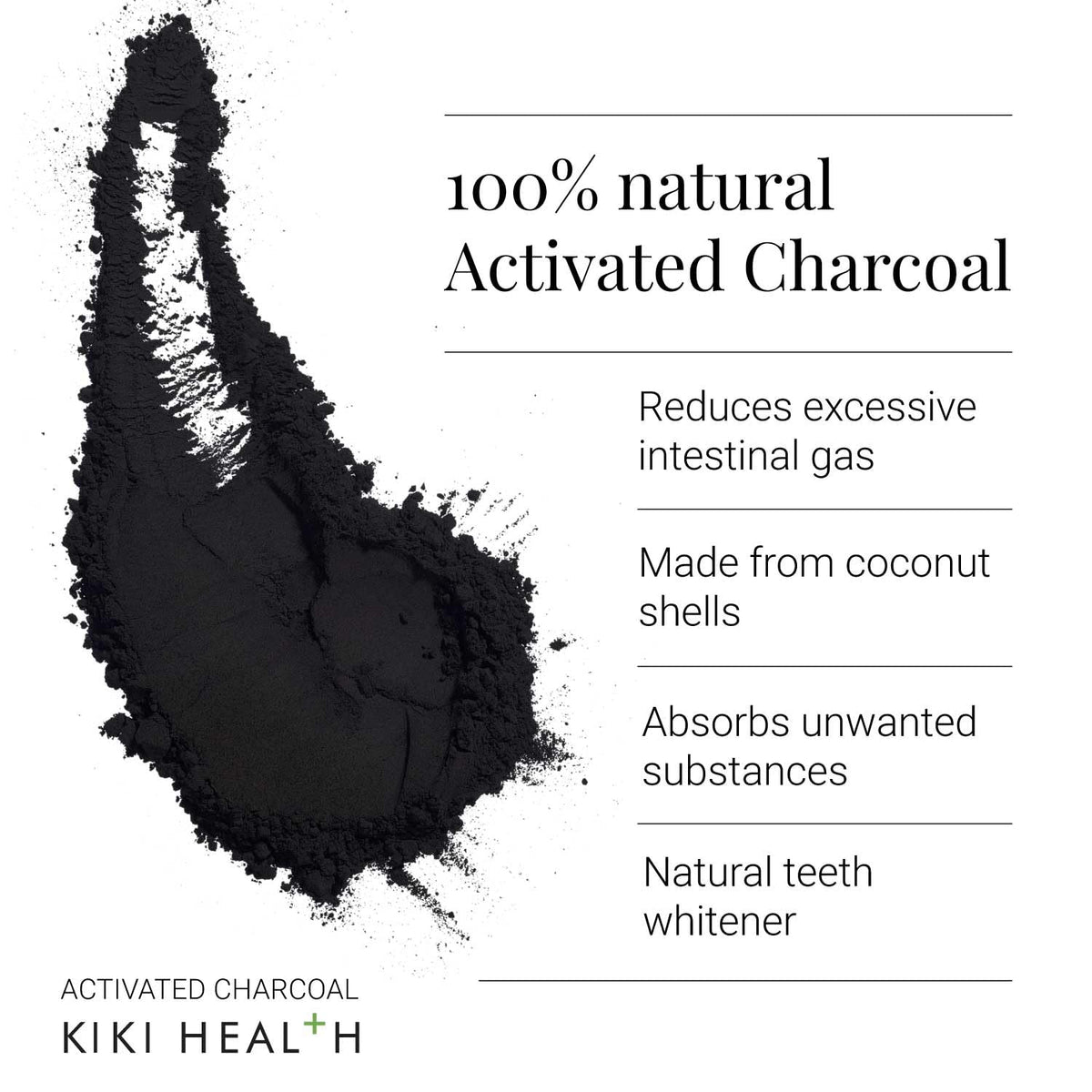KIKI HEALTH KIKI Health Activated Charcoal Powder | Teeth Whitening Made from Coconut Shells | Food Grade Detox Supplement | Natural Relief Flatulence Indigestion Body & Mind | Vegan & Gluten Free – 70g