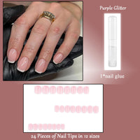 EONFAVE Square Short French False nail - 24Pcs Press on Tips with Glue - White Tip Stick on nail for Women Girls