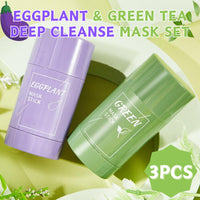 Trendyfave 2-in-1 Green Tea Mask Stick, Green Tea Deep Cleanse Mask, Blackhead Remover - Deep Cleansing Pore Refining for Oily & Acne-Prone Skin, Natural Antioxidant Skincare with Vitamin E & Plant Extracts 3Pcs