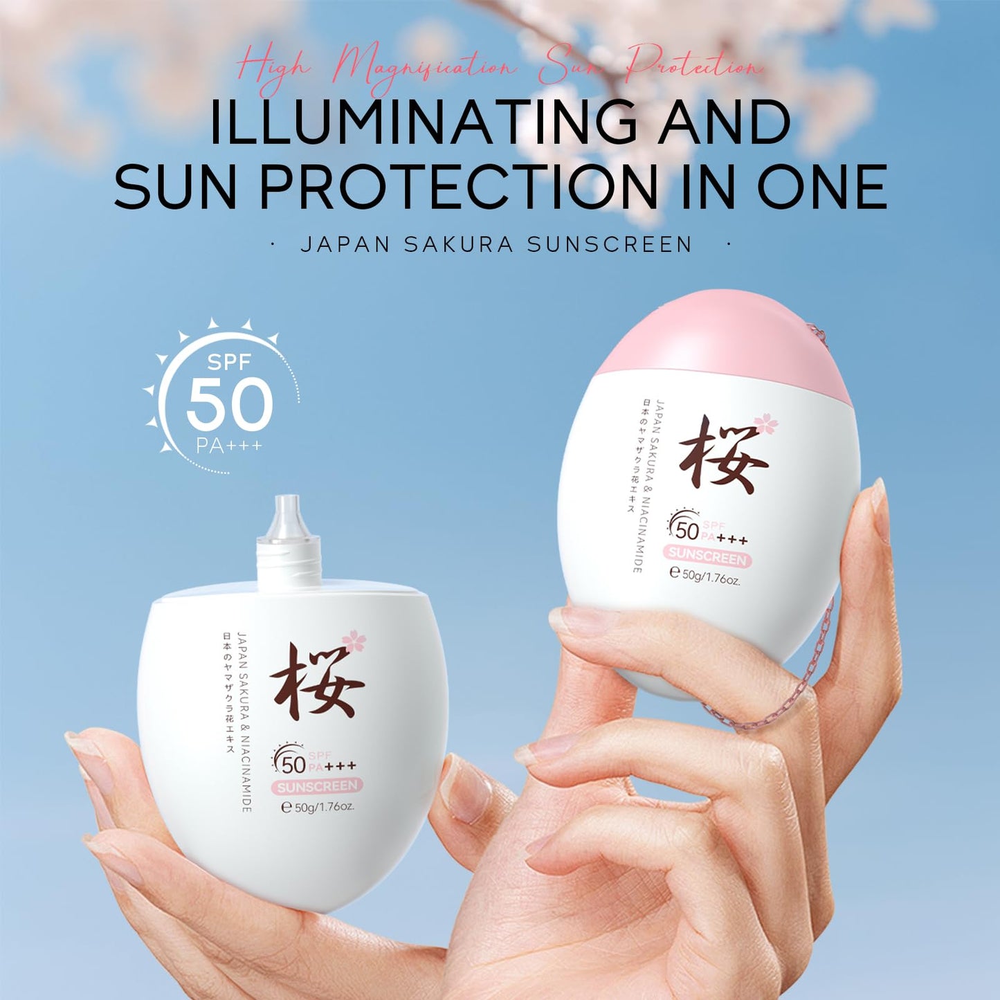 LAIKOU Japan Sakura Face Sunscreen SPF 50+ PA+++, Lightweight Face Sun Cream, Waterproof Face Moisturiser with Spf, UVA & UVB Protection, Refreshingly Non-Sticky, 50g (Pack of 2)