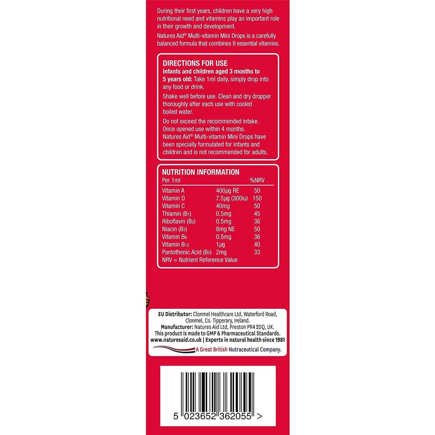 Natures Aid Orange Flavour Multi-Vitamin Drops for Infants and Children, 50ml