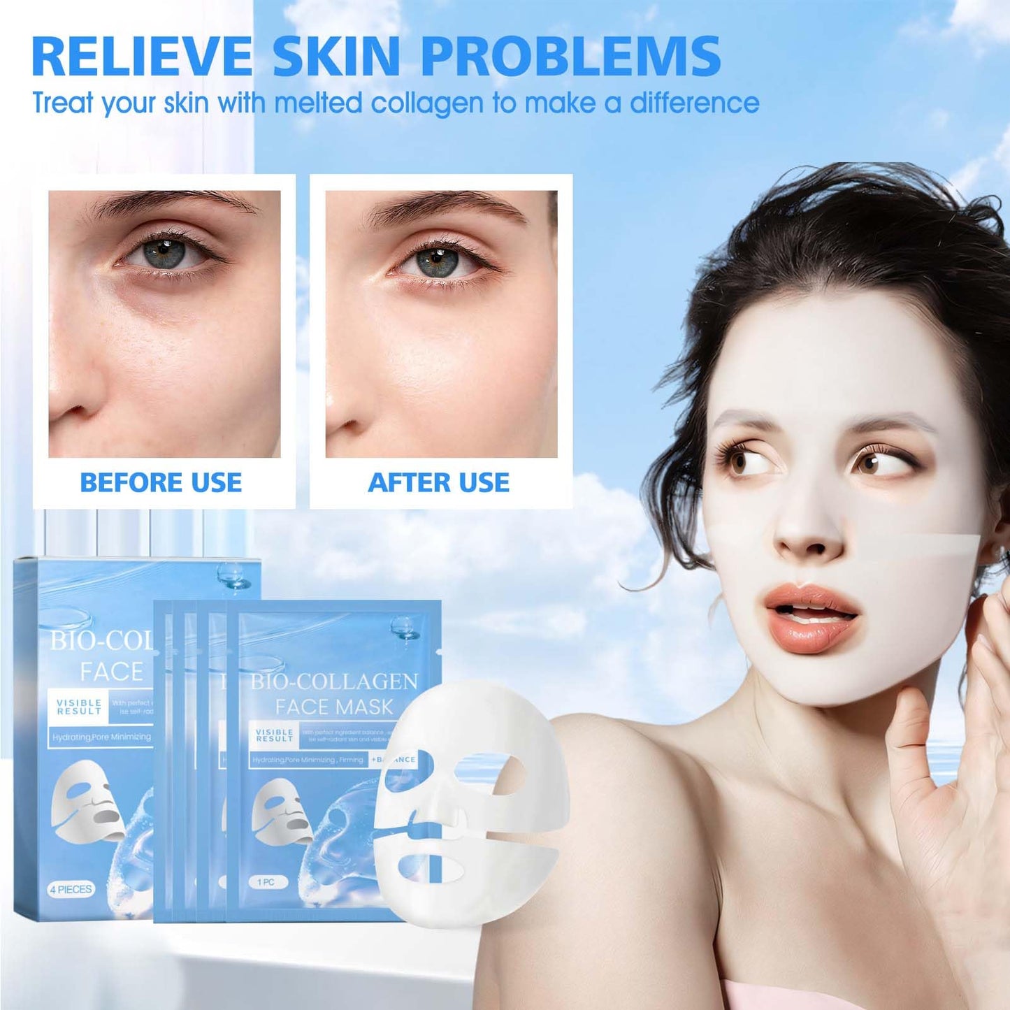 Allony Biodance Bio-collagen Real Deep Mask, Bio Collagen Face Mask, Bio Collagen Mask Overnight, Deep Hydration, Firming and Repairing(4pcs)