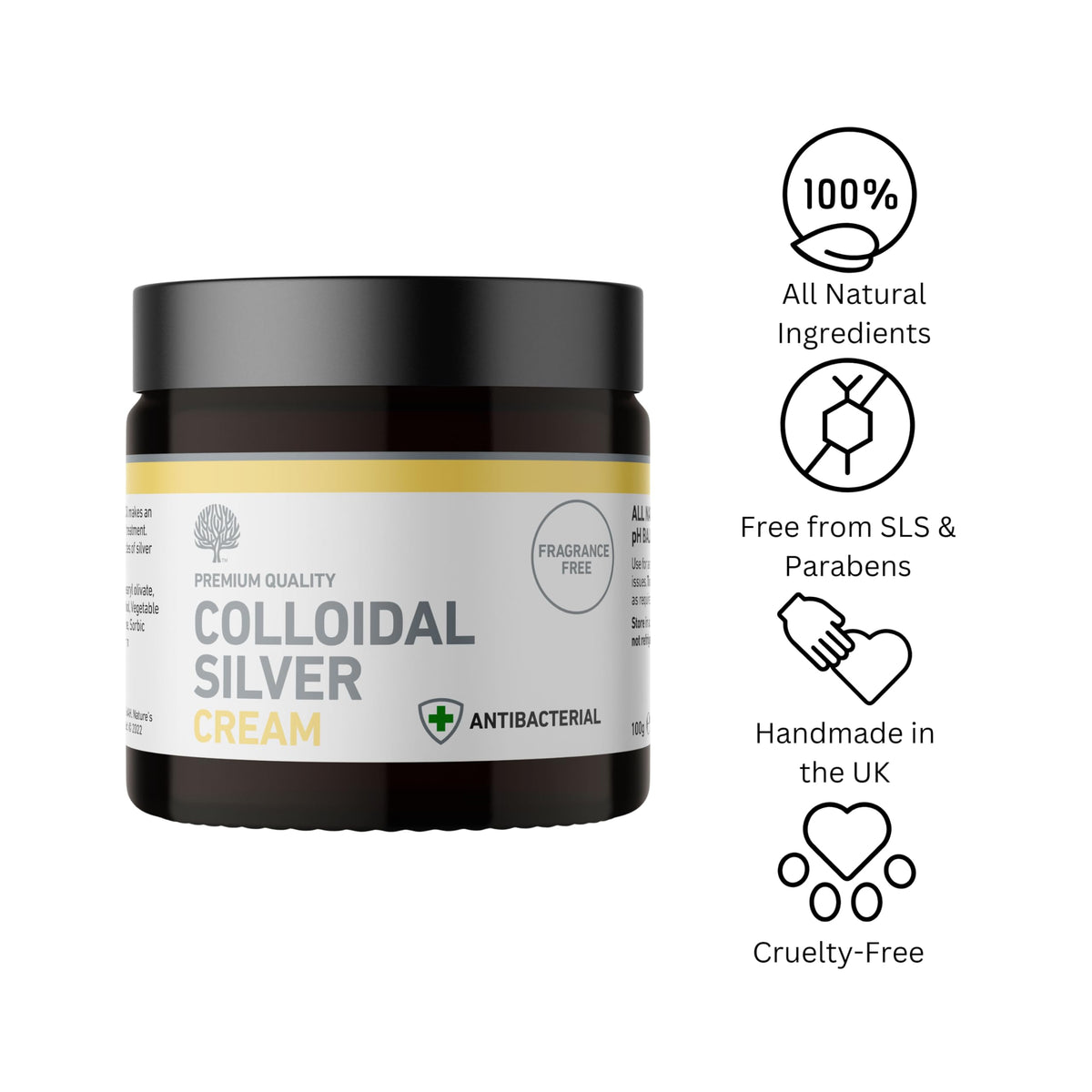 Nature's Greatest Secret Nature’s Greatest Secret Colloidal Silver Antibacterial Cream 100g | 81% True Colloids | Natural | EU Cosmetic Compliant | UK Made