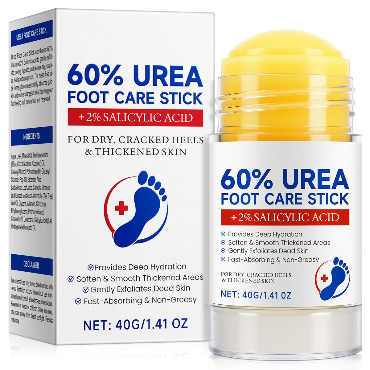 CiAIplw Urea Foot Care Stick, Urea Foot Cream Moisturizer for Dry, Cracked Heels & Thickened Skin, Hydrates & Nourish Foot Care for Softens Skin Exfoliates Dead Skin, Fast Absorbing & Non-Greasy, 1.41 OZ