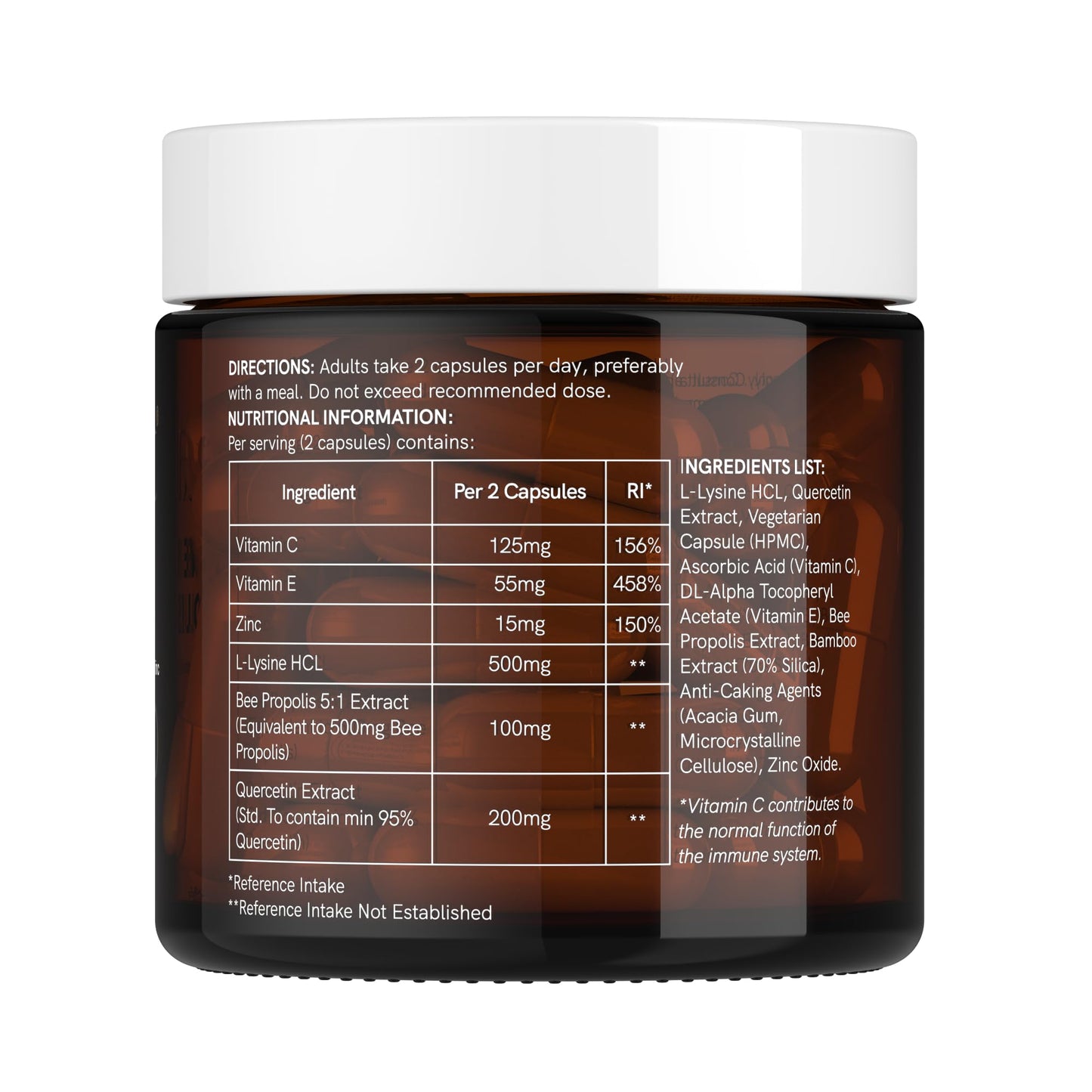 Herstat L-Lysine & Propolis Supplements | High Potency L Lysine Immune Support Formula with 5:1 Propolis Extract, Quercetin, VIT C, VIT E and Zinc