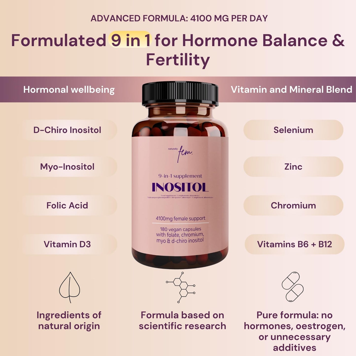 QSTA Myo-Inositol & D-Chiro 4100MG Vegan Capsules, Metabolic Function, Hormonal Balance and Psychological Function, 9-in-1 Myo Inositol, Folate 5-MTHF, Chromium, Zinc, VIT B6, B12 & D3