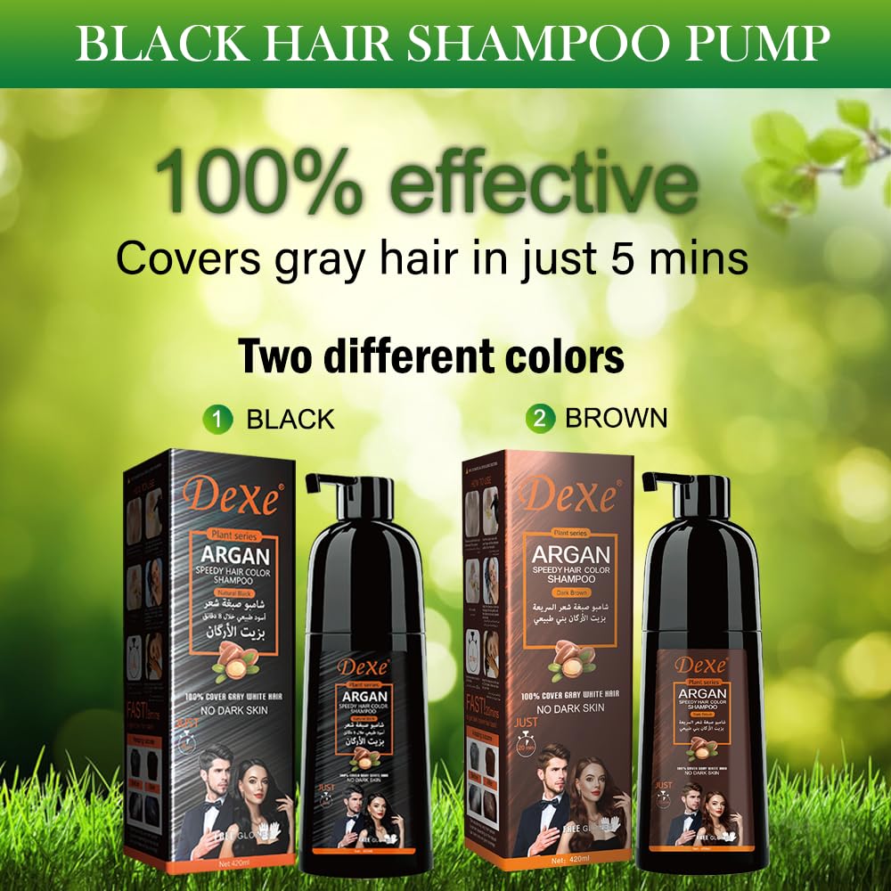 JRTTOSSE Instant Black Hair Shampoo 420ml - Semi-Permanent Black Hair Dye shampoo for Natural Hair, Lasts 30 Days, Fast Acting Formula for Men & Women (Dark Brown)