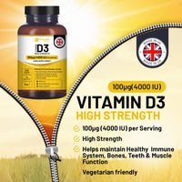 Vitamin D3 4000 IU High Strength I 425 Vegetarian Tablets (14 Months Supply) I Easy Swallow Vitamin D3 Supplement for Immune Support, Calcium Boost, Bone & Muscle I Vitamin D Made in the UK by Prowise