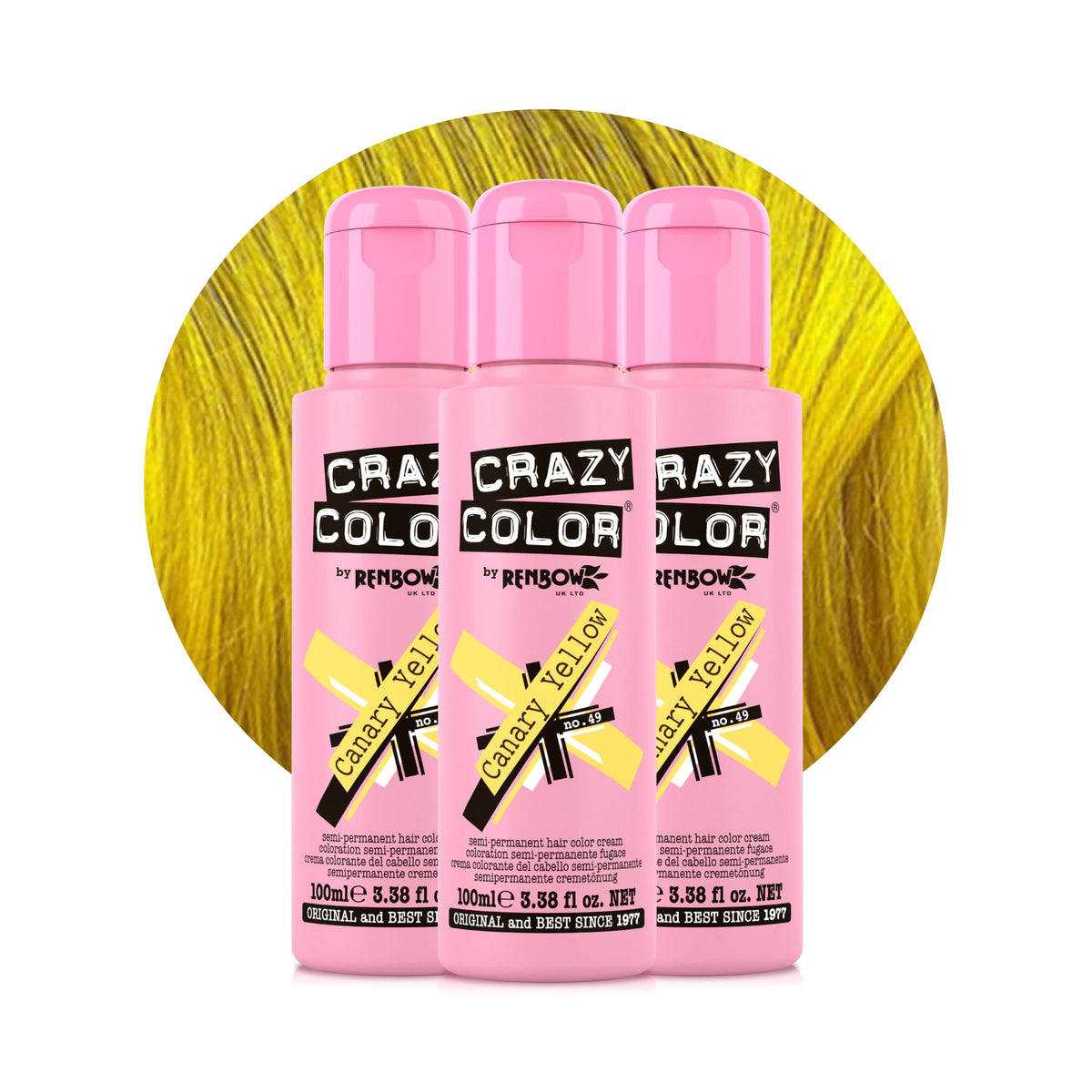 Crazy Color Vibrant Canary Yellow Semi-Permanent Trio Hair Dye. Highly Pigmented Bright Yellow Conditioning & Oil Nourishing Vegan Formula | No Bleach or Ammonia | 300ml
