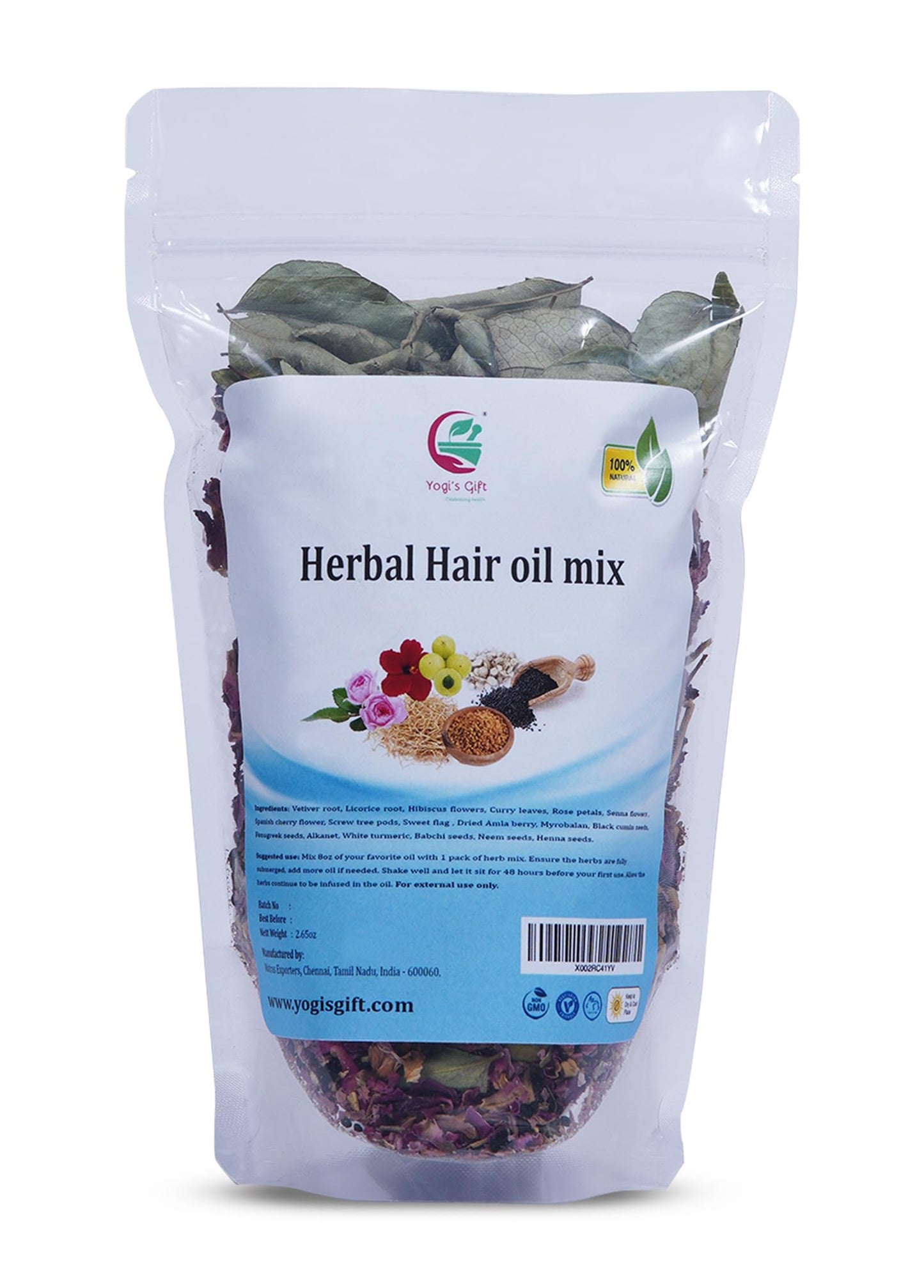 YOGI’S GIFT – Celebrating health Yogi’s Gift | Ayurvedic Herbal Hair oil mix | 18 Essential raw herbs for oil infusion | 100% natural Indian herbs