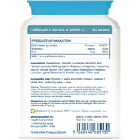 Health4All Kids Iron 60 Chewable Tablets 2 Months Supply, Vegan Sugar-Free Iron Supplement for Children 4+ Supports Learning, Growth & Immune System, Natural Orange Flavour, Made in UK (not Gummies)