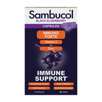 Sambucol Natural Black Elderberry Immuno Forte Capsules | Vitamin C | Zinc | Immune Support Supplement| 30 Capsules