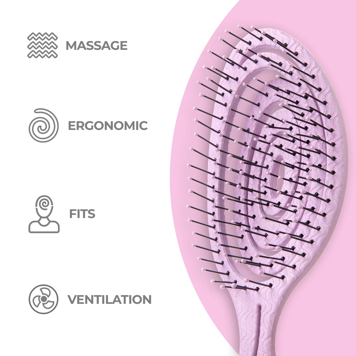 Ninabella Organic Detangle Hair Brush for Women, Men & Children - Does not Pull the Hair - Hair Straightening Brushes for Curly, Straight & Wet Hair - Unique Spiral Hairbrush - pink