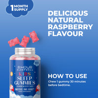 8 HOUR SLEEPWELL – 30 Sugar Free Chewable Kids Sleep Gummies - Raspberry Flavour - Magnesium, L-Theanine, Vitamin B6 - Relaxation & Sleep Support for Kids 3+ - Vegan, Gluten-Free - 1 Month Supply