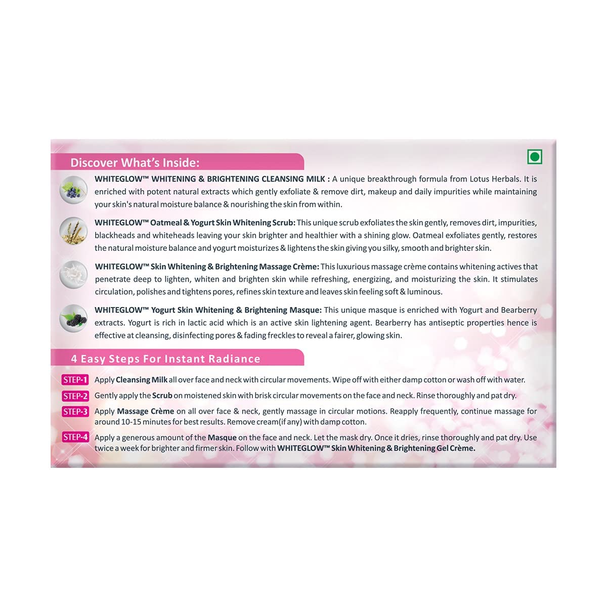 Lotus Herbals WhiteGlow Insta Glow Facial Kit | For Radiant Glowing Skin | Natural Ingredients | 37g (Single Use)