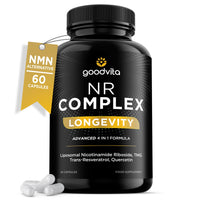 Goodvita Nicotinamide Riboside NR Supplement (4 in 1 Complex) 60 Caps, 2 Months Supply | UK Made | Boost NAD+ Anti-Aging | TMG Resveratrol Quercetin | Liposomal Highest Bioavailability