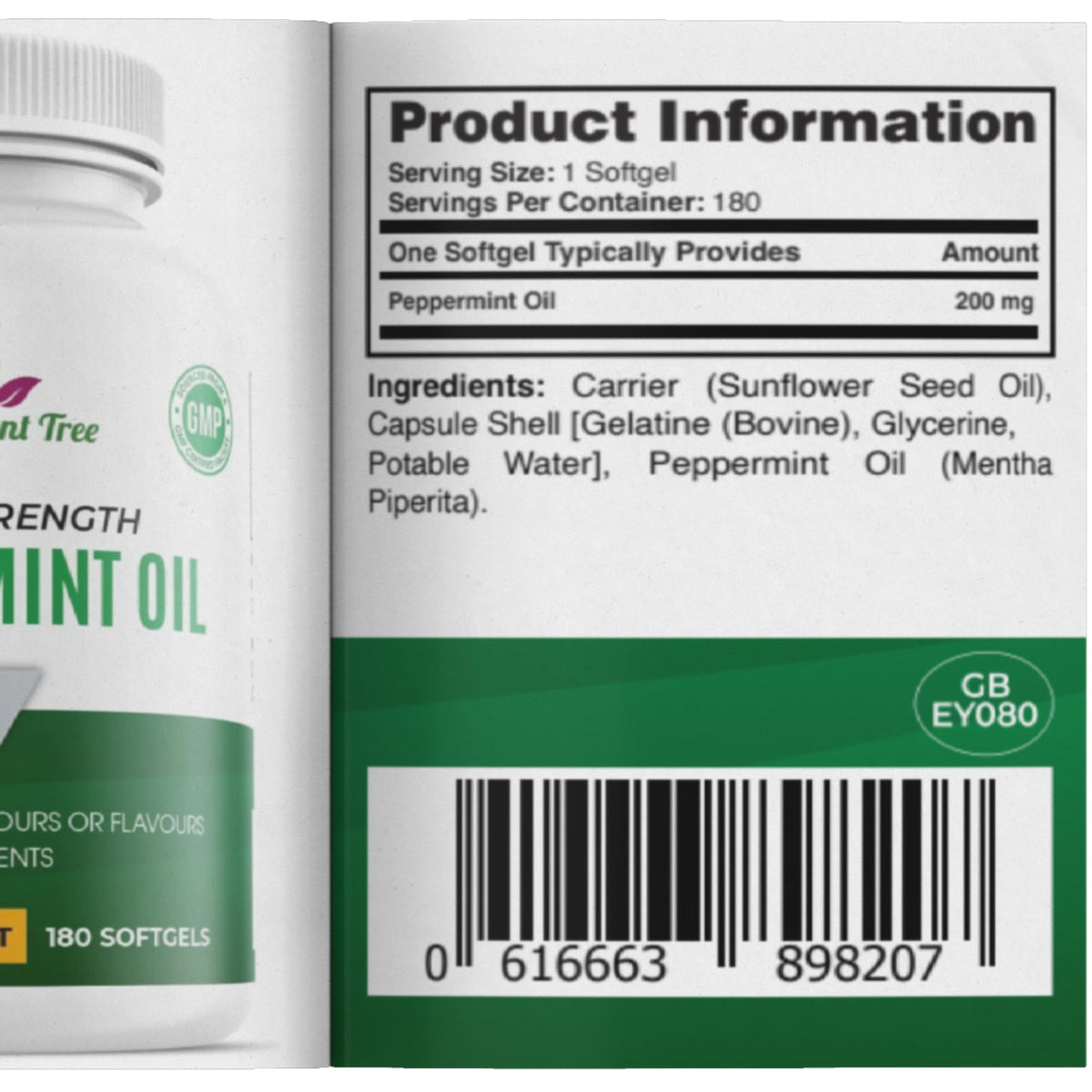 Supplement Tree Peppermint Oil Capsule Softgels - 200mg High Strength 180 Softgels (6 Months Supply) - Natural Oil of Peppermint Supplement - UK Manufactured, Non-GMO