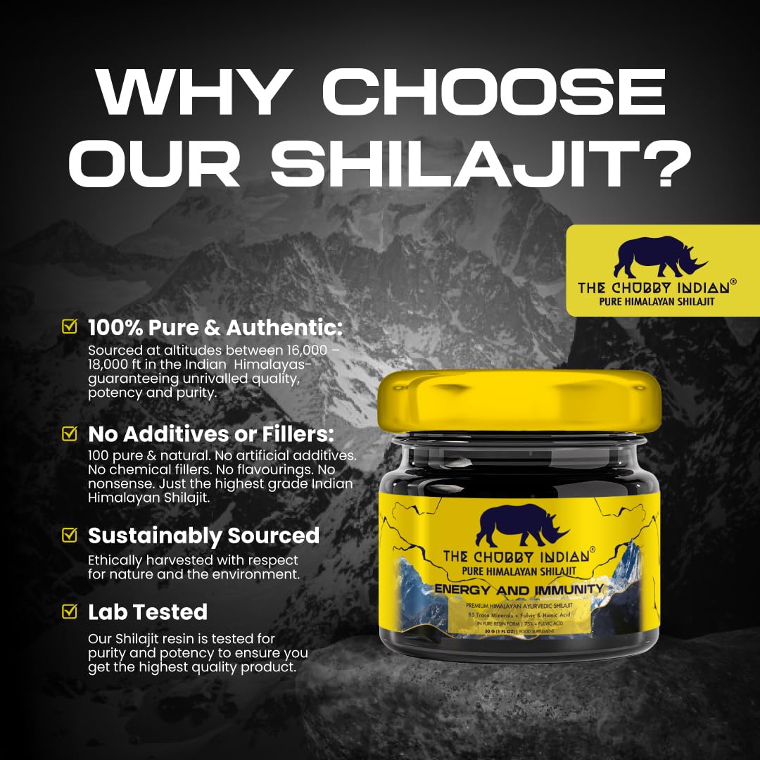 The Chubby Indian® Shilajit Resin, 100% Pure Himalayan Lab Tested 30g, High Fulvic & Humic Acid, Magnesium Supplements, Melatonin, Electrolytes, Shilajit, Vitamin D, Natural Vitality Booster, 1 Box