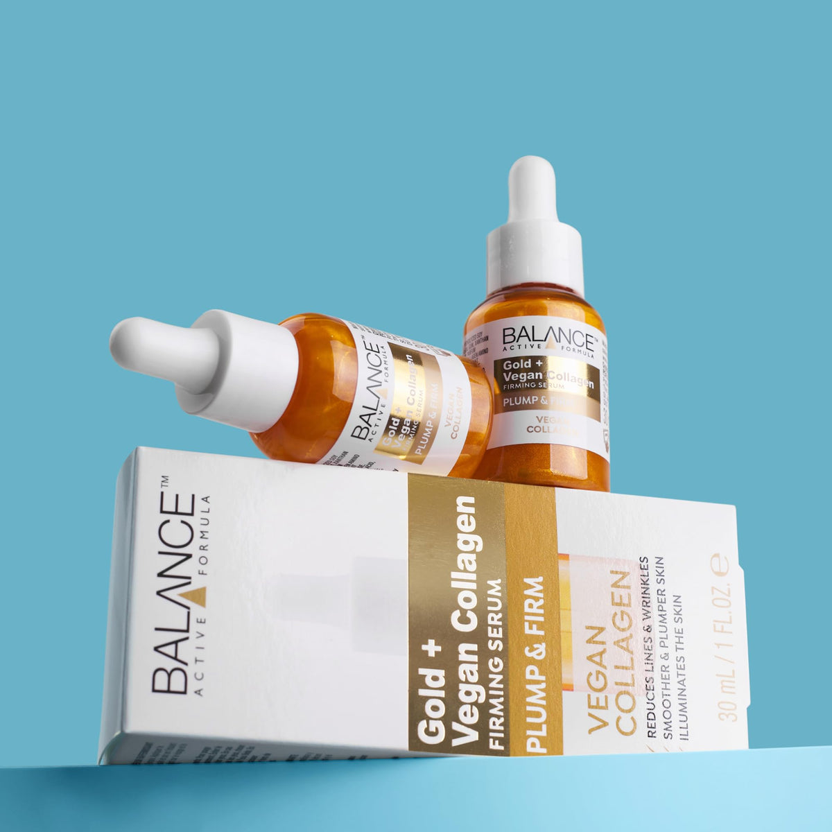 Balance Active Formula Gold + Vegan Collagen Firming Serum - Luxurious Glow with Gold, Youthful Skin Tightening, Lightweight & Non-Greasy, Proven Results - 30ml