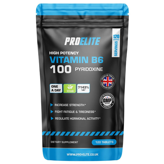 Vitamin B6 100mg - 120 Vegan Tablets 7000% Nrv Dose High Strength | B6 Vitamins Contributes to Healthy Metabolism, Reduction of Tiredness, Normal Immune & Nervous System Function by PROELITE