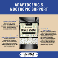 OZUNA NUTRITION Nootropic Brain Boost Supplement | Supports Cognitive Function, Energy Levels, Focus & Memory Function | Clear Brain Fog | with Ashwagandha & Chamomile | 60 Capsules