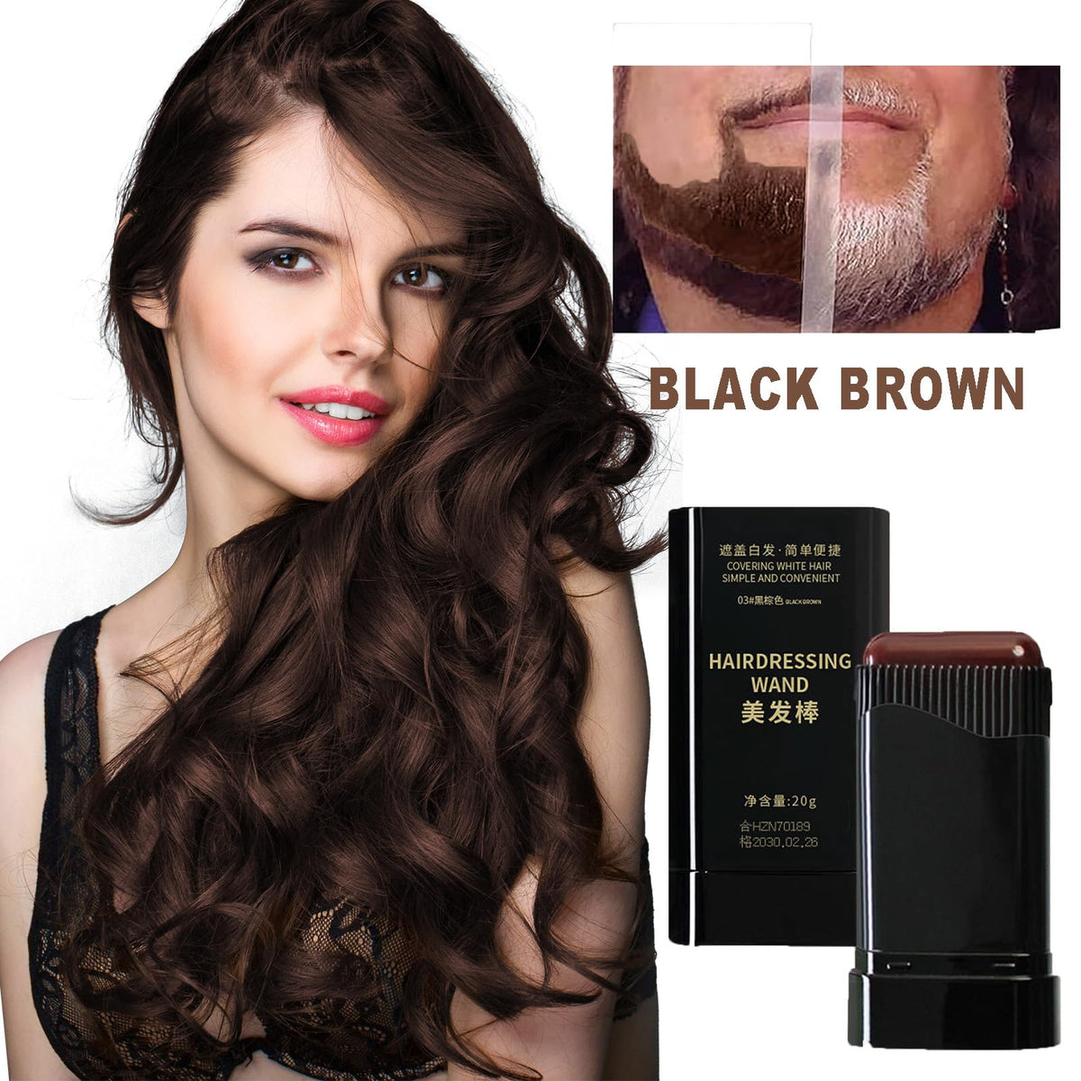 TUHOWEWZ Hair Dye Comb, 2 in 1 Instant Hair Colour Stick, Safe and Convenient Comb Hair Dye, Dark Brown Hair Colour Stick with Applicator, Portable Sweat-Proof Temporary Root Touch Up Dye Hair Cover Up