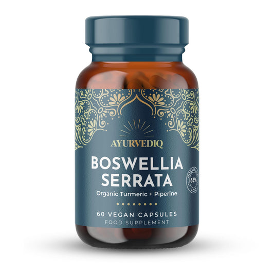 AYURVEDIQ WELLNESS Ayurvediq Boswellia Serrata and Turmeric with Black Pepper Piperine Capsules – 60 Vegan Organic Turmeric Curcumin Capsules a Natural Anti Inflammatory Supplement Joint Support - Ayurvedic Products