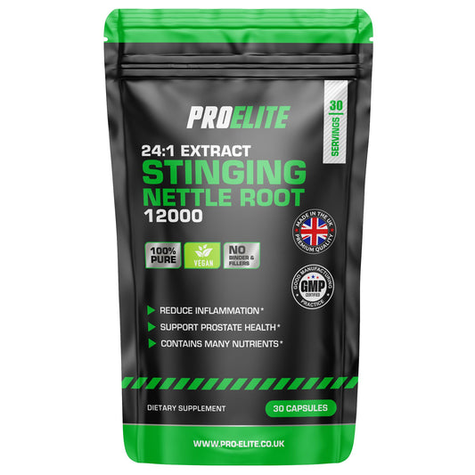 Stinging Nettle Root | 30 Capsules Vegan - 24:1 Extract 12,000mg Nettle Root per Capsule | High Strength Stinging Nettle Alternative to Powder NO Fillers & Binders | Made in UK by PROELITE