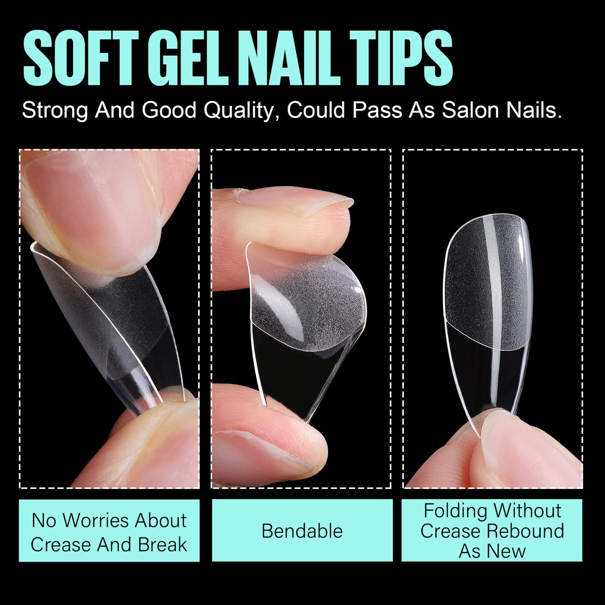 TOMICCA Soft Gel Nail Tips, 240PCS Clear Half Matte Full Cover Nail Tips for Nail Extensions, Pre-Buff No File Nail Tips Traceless for Nail Art Salon and Home DIY, 12 Sizes-MEDIUM SQUARE