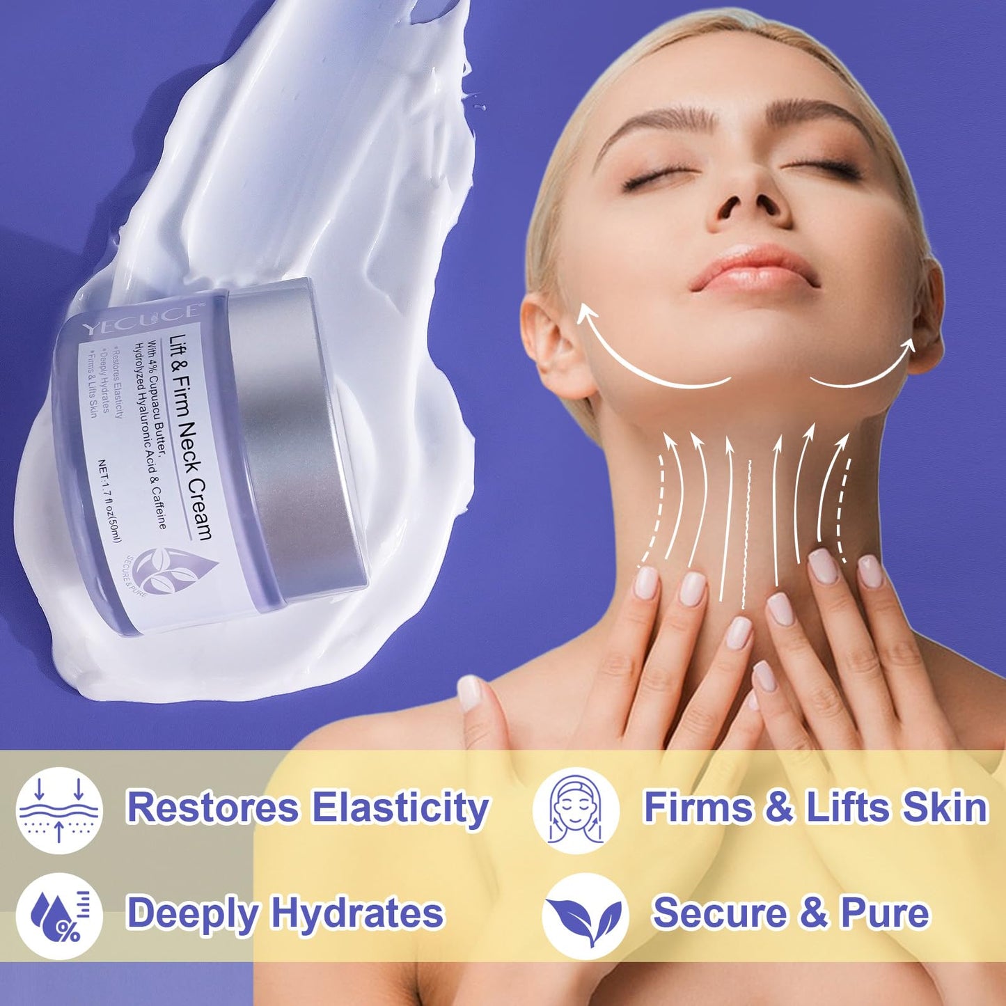 Lift & Firm Neck Cream, Neck Firming Cream, Natural Anti-Aging Neck Cream for Tightening and Wrinkles for an Even Skin Tone and Neck Lift, Fine Lines, With Pro-Active Repair Firming Complex, 50ML