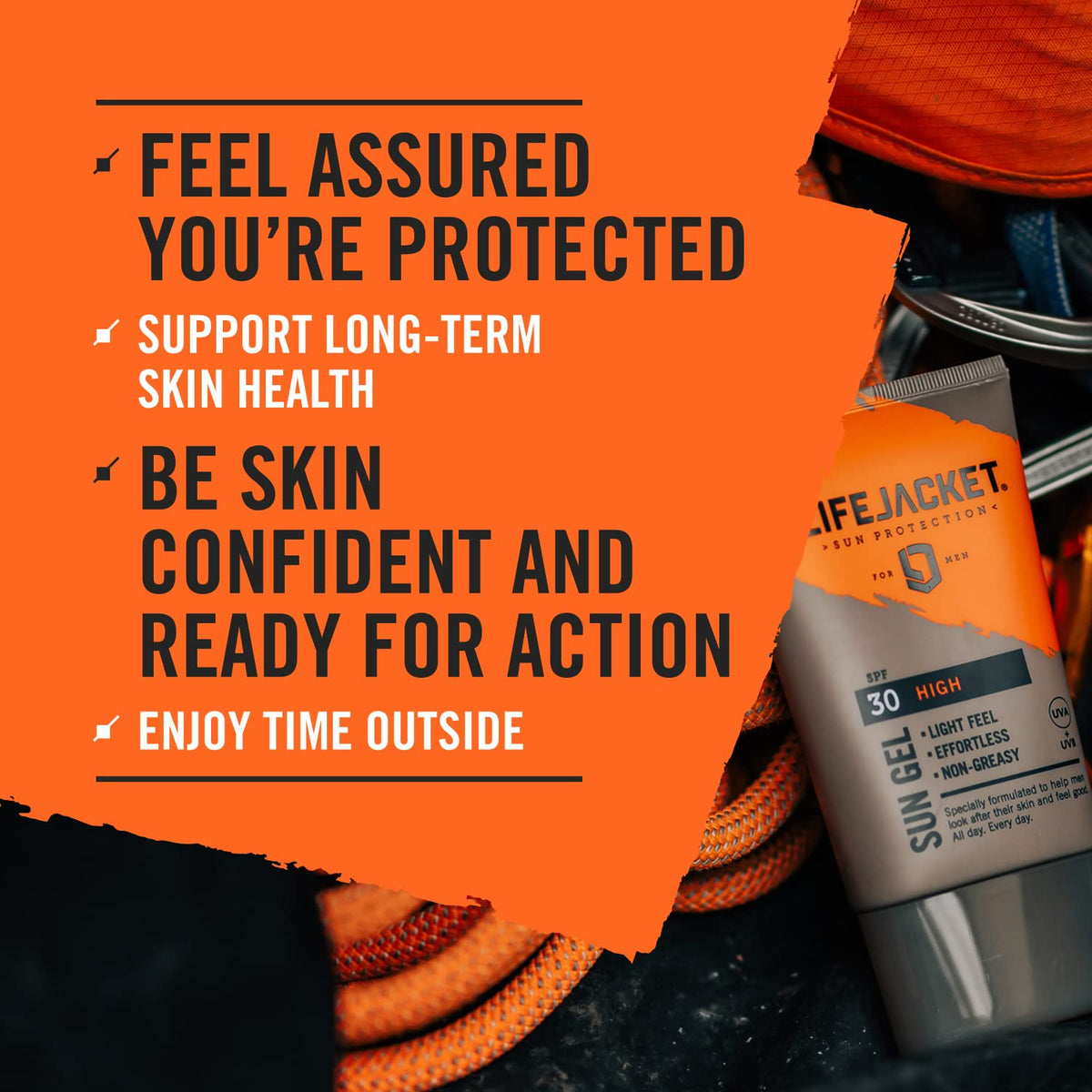 LIFEJACKET LifeJacket Sun Protection Gel SPF 30 UVA, UVA 5* Sun Cream/Sunscreen factor 30, Face + Body 200ml Lightweight, Non-greasy, Water resistant, Cruelty free, Clinically Approved for Sensitive & Dry Skin