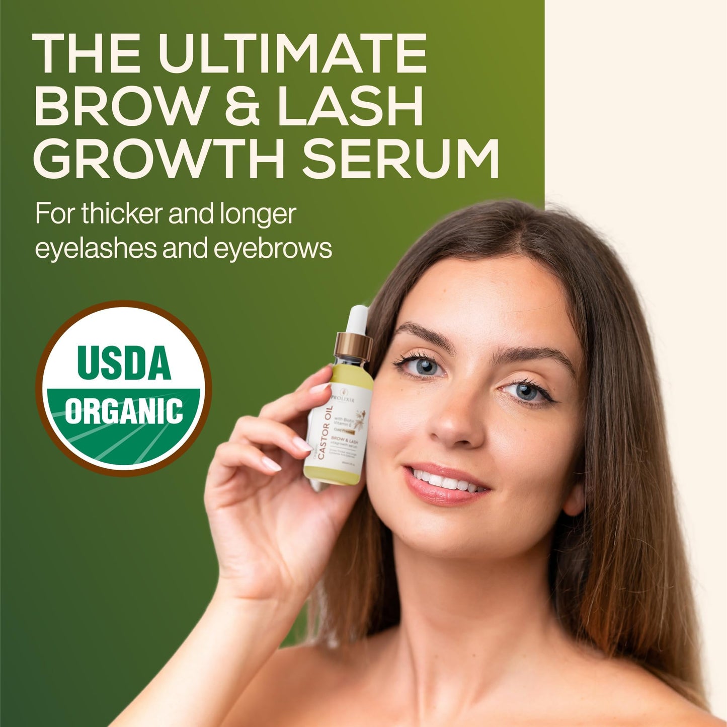 Organic Castor Oil with Biotin & Vitamin E Serum for Eyebrows, Eyelashes, Hair, Nails & Skin - Revitalises Hair & Scalp, Thicker Brows and Lashes, Stronger Nails, Softer Skin.