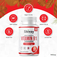 Vitamin B1 Thiamine 100mg Supplement | 90 Vegan Tablets | 3 Months Supply | Supports Heart, Nervous, Immune Function | Made in The UK - Shivay Herbals