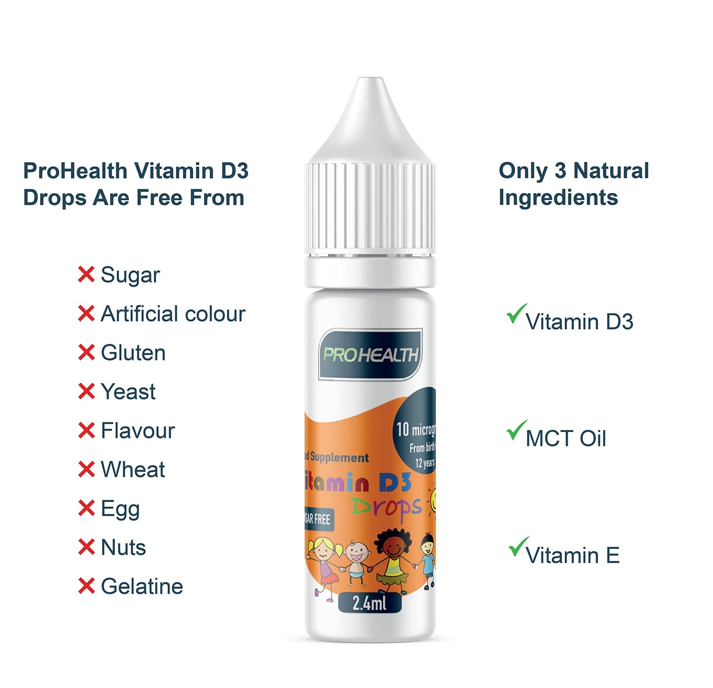 PROHEALTH Certified Preservative-Free Vegan Vitamin D3 Drops for Infants & Children - Sugar-Free, All-Natural, NHS Approved (4-Month Supply, 3-Pack)