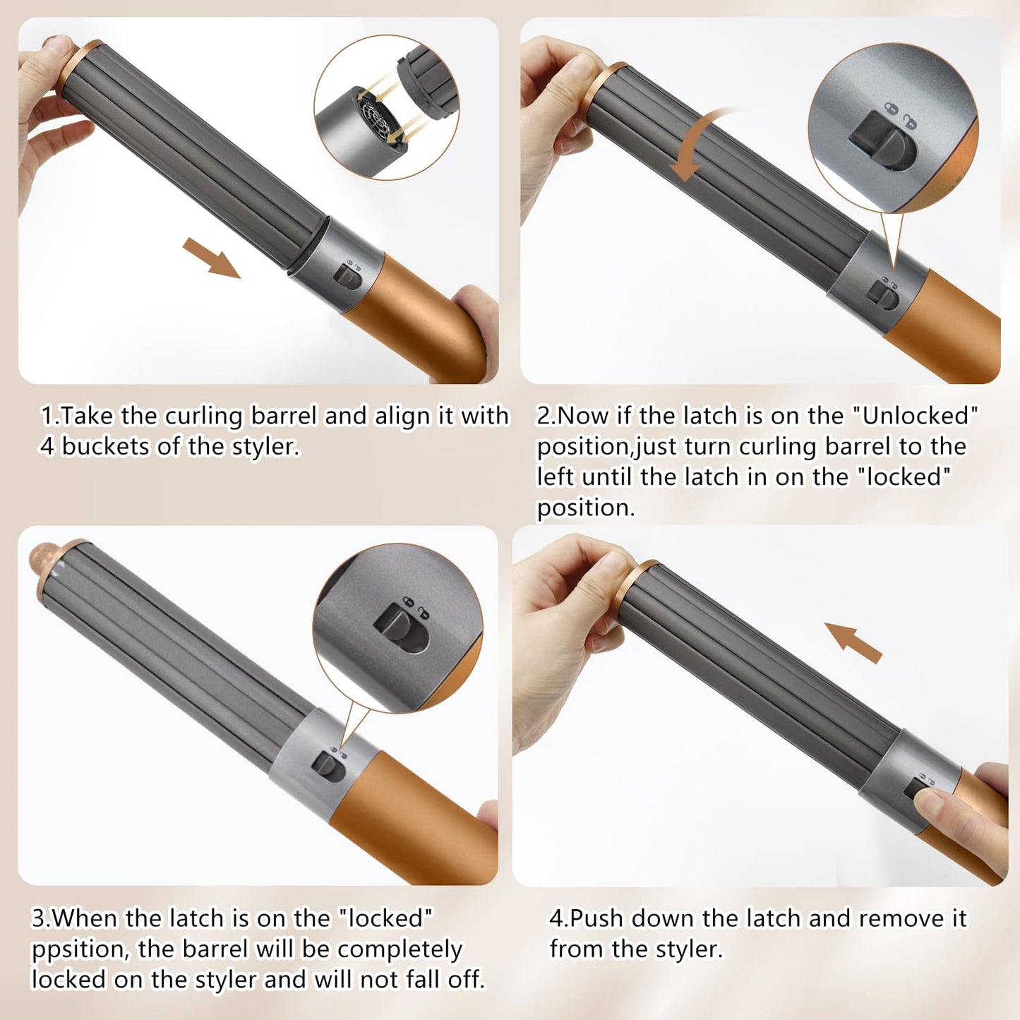 Chuancheng 40mm/1.6inch Long Curling Barrels Attachments for Dyson Airwrap HS01 HS05 HS08 Styler, Hair Curl Barrels Replacement Parts, Gold