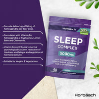 Horbäach Night Time Complex 5000mg | with Ashwagandha KSM-66, Lemon Balm, Chamomile and L-Tryptophan | 60 Vegan Capsules | Sleep Complex for Men & Women | by Horbaach
