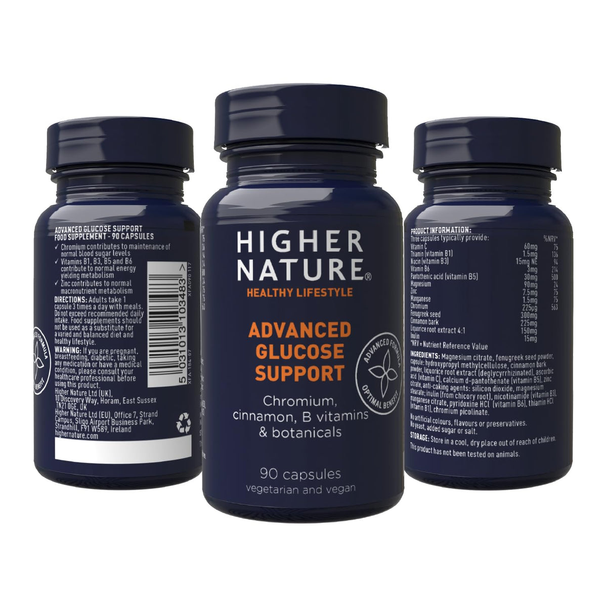 HIGHER NATURE Higher Nature - Advanced Glucose Support - Healthy Weight & Metabolism - Vegetarian & Vegan - 90 Capsules