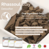Fatima's Garden Rhassoul Clay, 100% Natural Moroccan Ghassoul Clay Powder for Face, Hair & Hammam; enriched with Argan and 6 herbs, cleansing & softening & purifying for hamam-8.8oz / 250gr