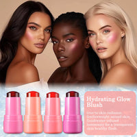 Generic 4 Pcs Jelly Blush Stick, Waterproof & Sweatproof 3-in-1 Multi-Use for Cheeks Lips Eyes, Long-Lasting 12-Hour Hydrating Formula with Hyaluronic Acid, Portable 4-Color Set with Nude (4PCS)