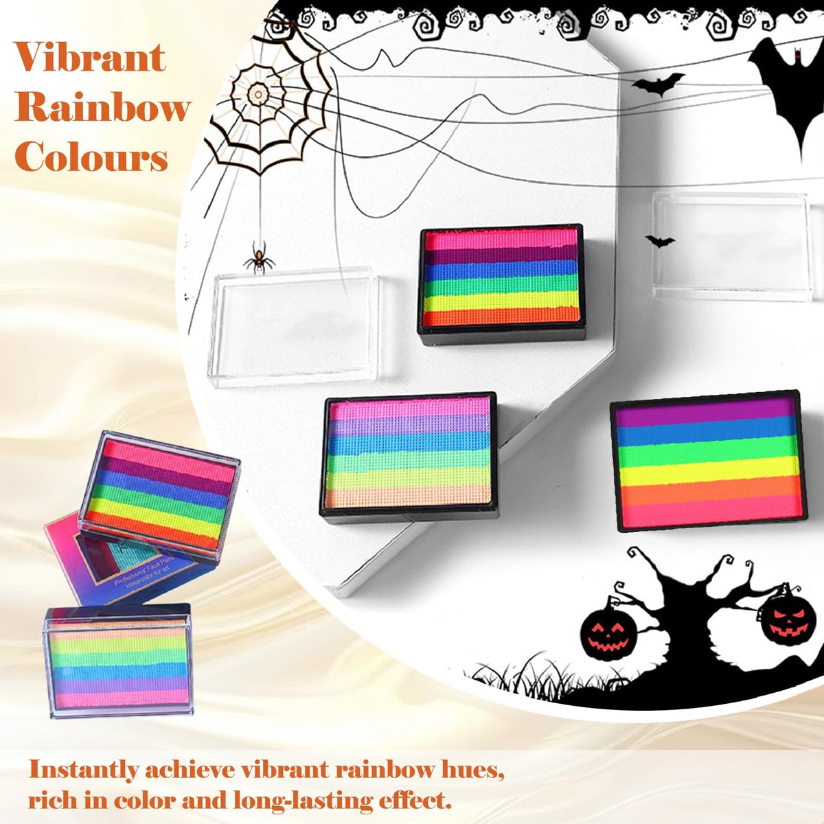 Mikloven Rainbow Face Paint Palette with 6 Vibrant Striped Colours on Square Sponge - Water Based, Washable & Safe for Kids Party, Festival, Cosplay, Carnival, Birthday, Creative Makeup & Face Art Design